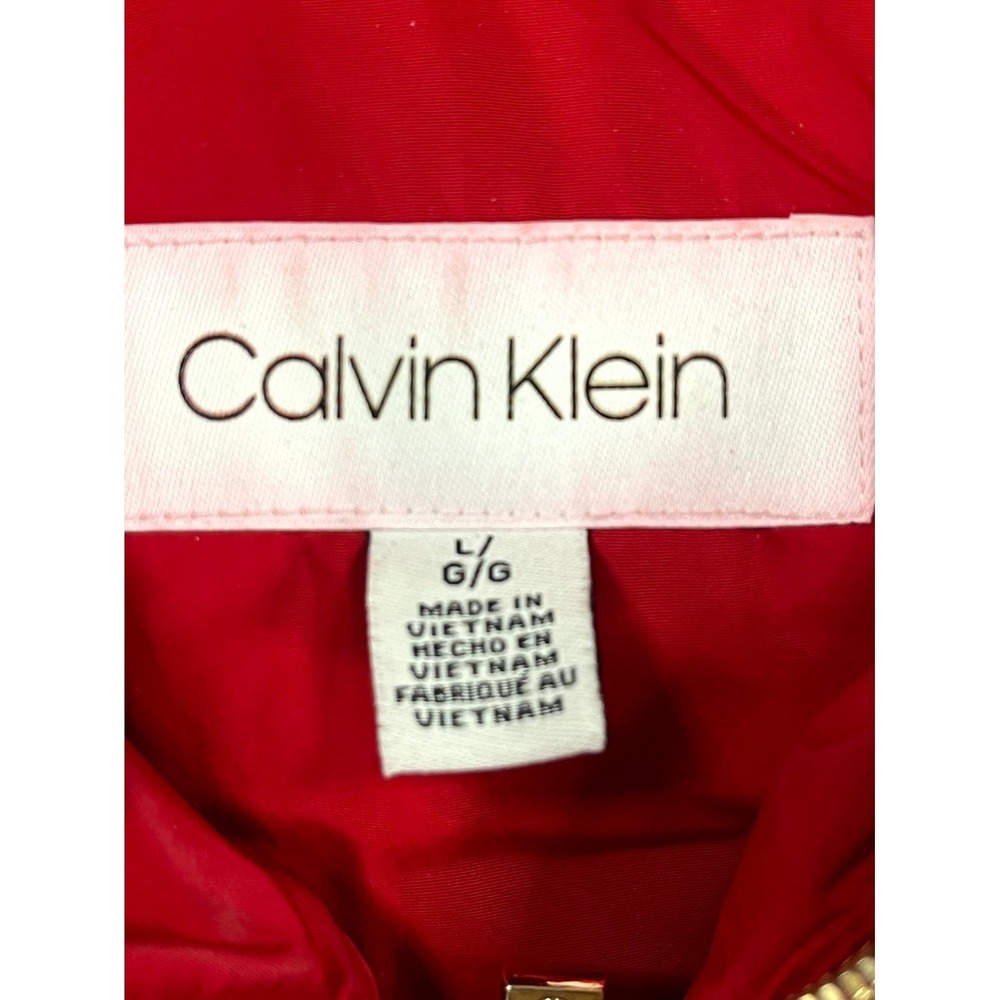 Calvin Klein Puffer Vest Womens Large Red Quilted Full Zip Gold Tone Hardware - Picture 3 of 11